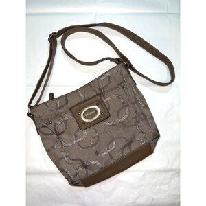 Rosetti Shoulder Bag Textured Pattern Brown Fabric & Faux Leather